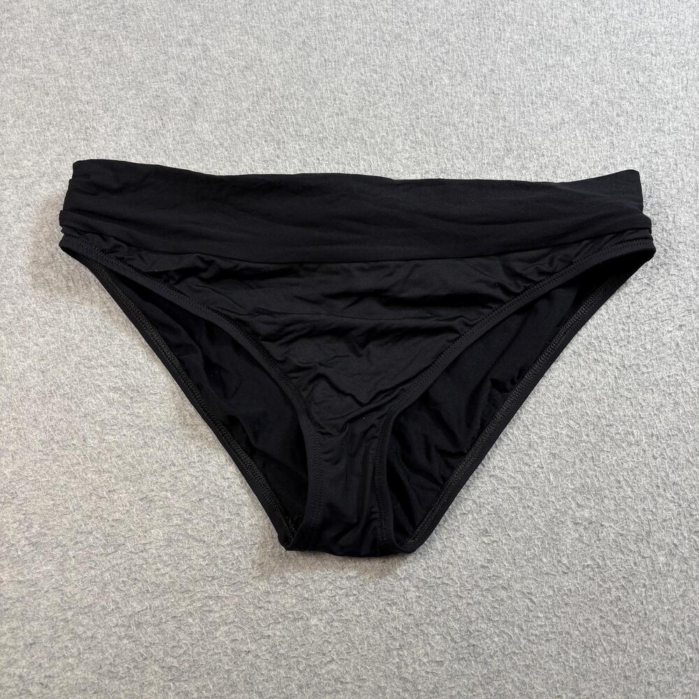 La Blanca Bikini Bottom Womens Size 12 Black Swim Ruched Fold Over Waist Nylon